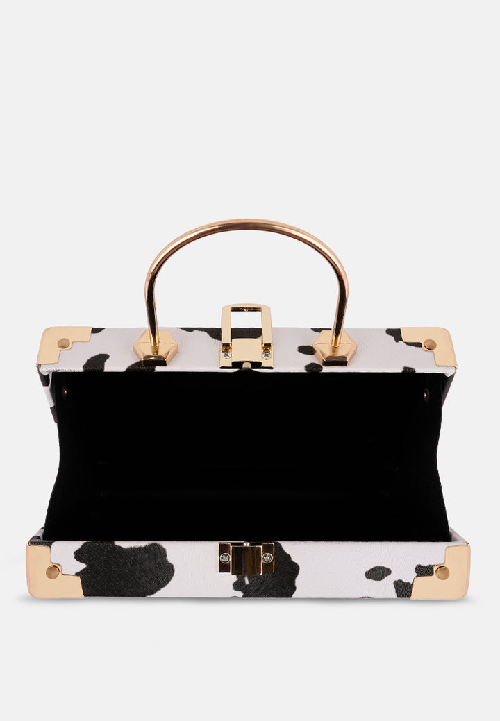 basket weave vintage vanity purse bag#color_white-cow-print
