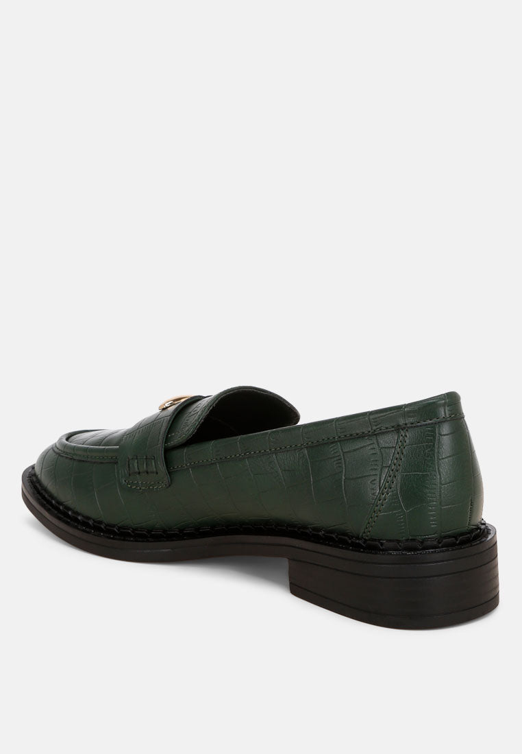 london rag women's aquitane stacked low block loafers by motes#color_green-croco