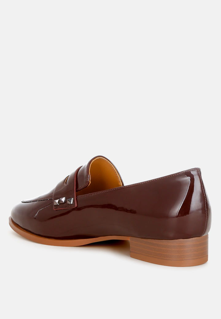 patent pleather penny loafers by ruw color_brown