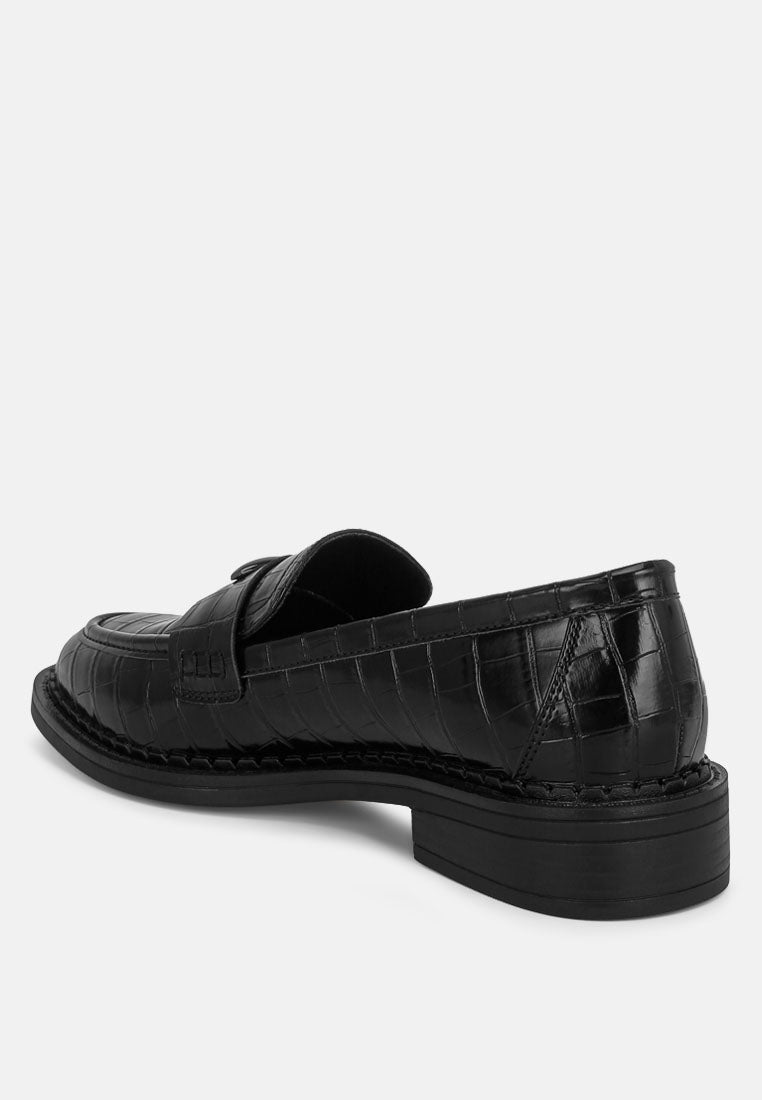 london rag women's aquitane stacked low block loafers by motes#color_black-croco