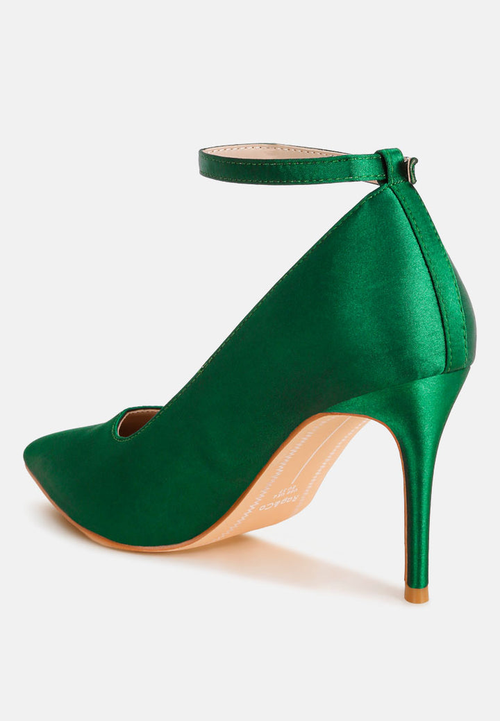 Dittany Ankle Strap Stiletto Heel Pumps#color_green-satin