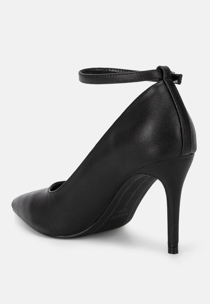 Dittany Ankle Strap Stiletto Heel Pumps#color_black-leather