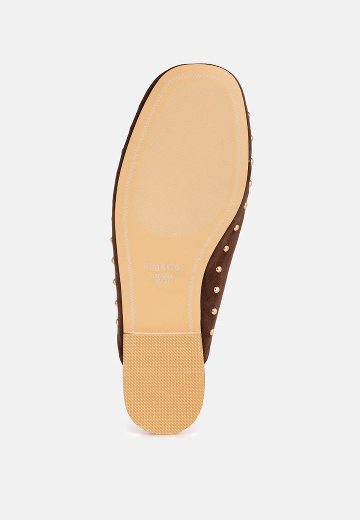 Corbera Studs Embellished Flat Mules#color_brown