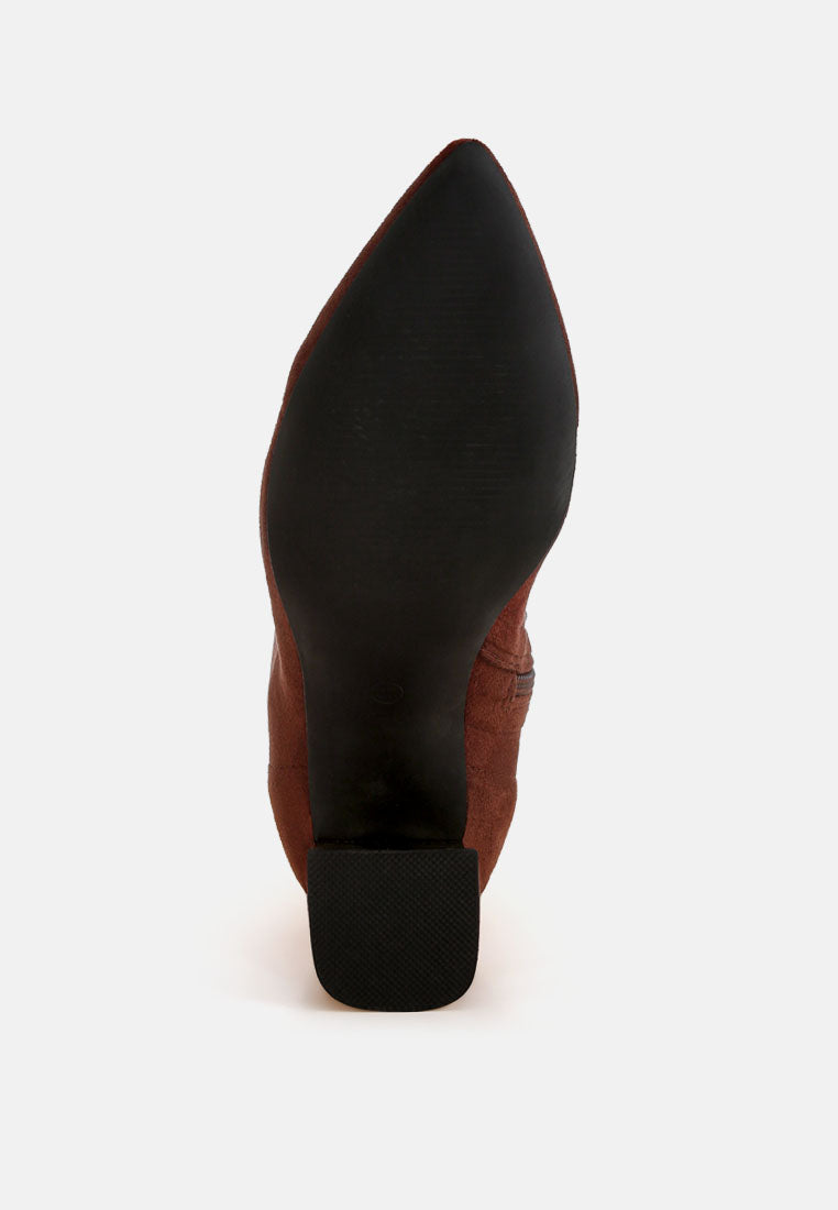 Easy Baddie Metallic Detail Stretchy Boots#color_brown-suede