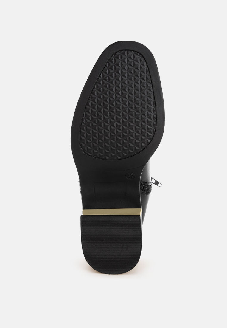 Winifred Harness Detail Block Heel Boots#color_black-smooth