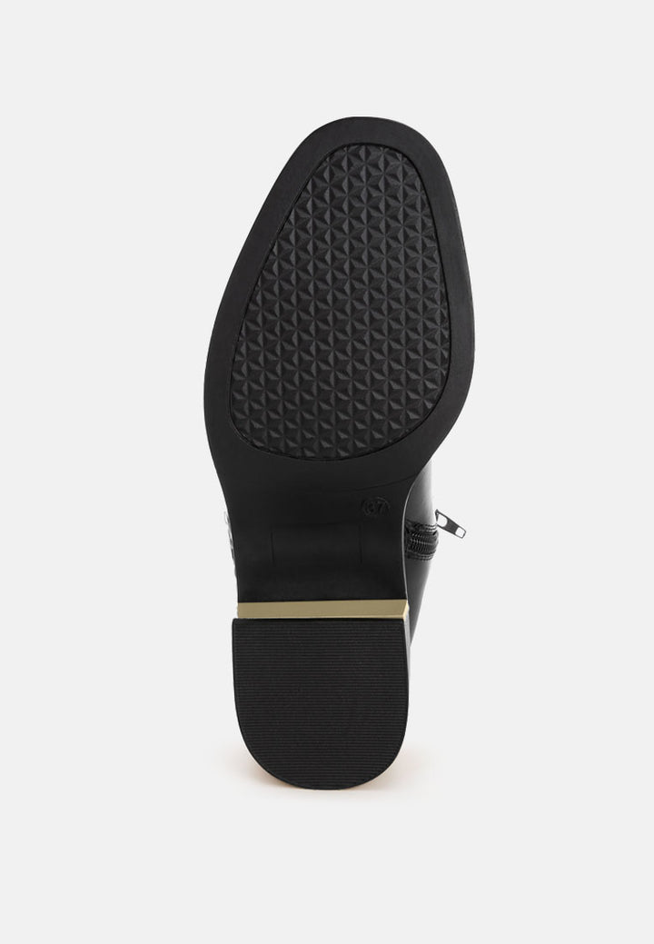 Winifred Harness Detail Block Heel Boots#color_black-smooth
