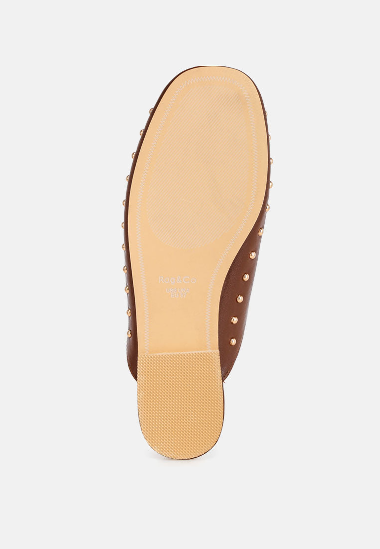 Mackey Studded Flat Mules#color_brown