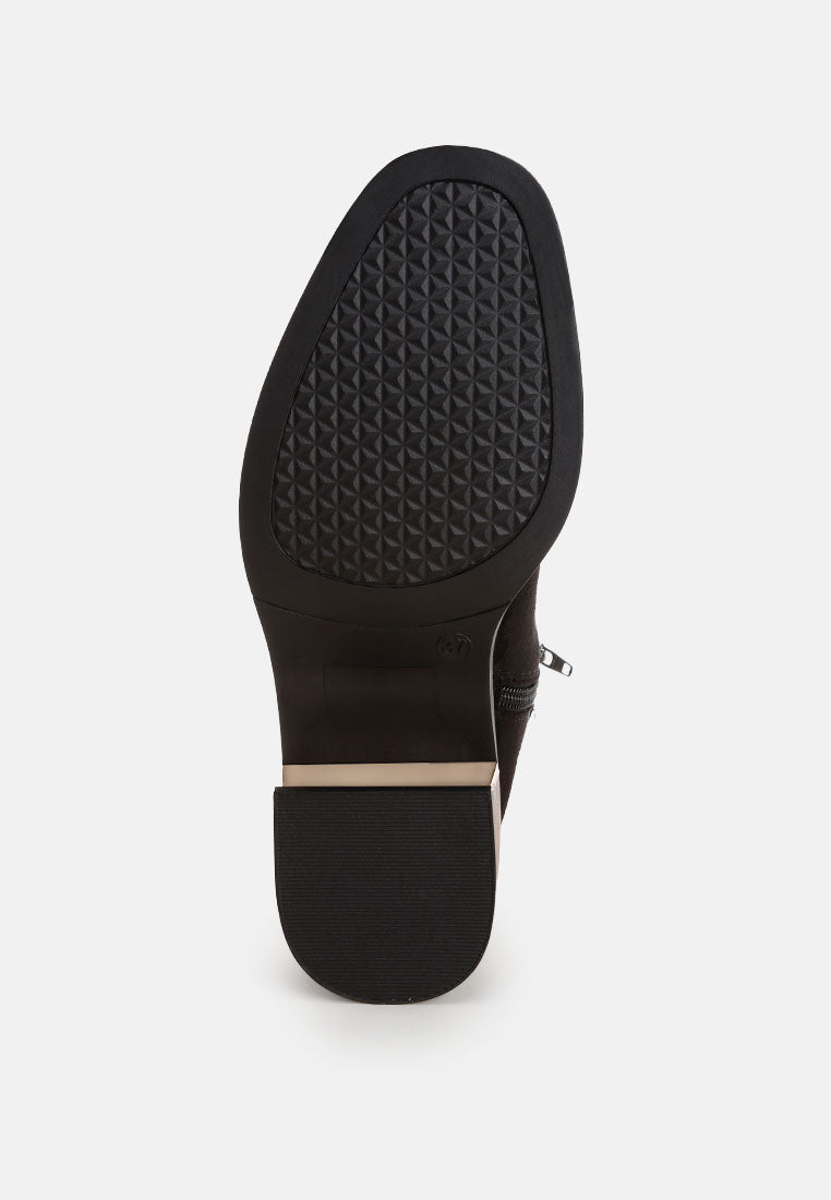 Winifred Harness Detail Block Heel Boots#color_black-suede