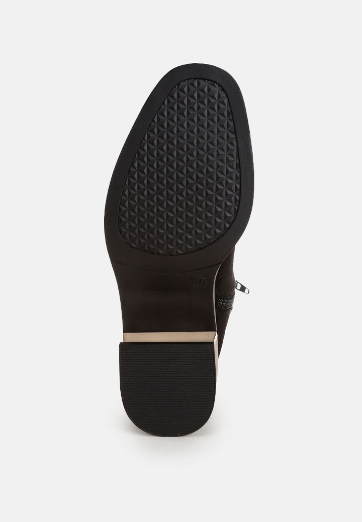 Winifred Harness Detail Block Heel Boots#color_black-suede