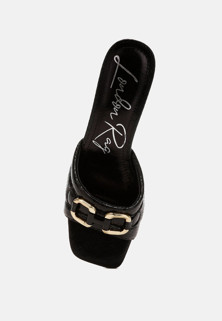 horsebit detail snake print sandals by ruw color_black