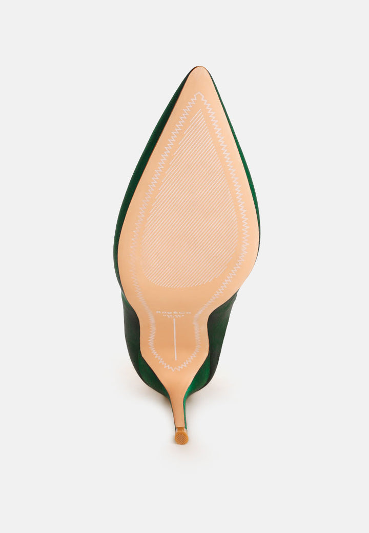 Dittany Ankle Strap Stiletto Heel Pumps#color_green-satin
