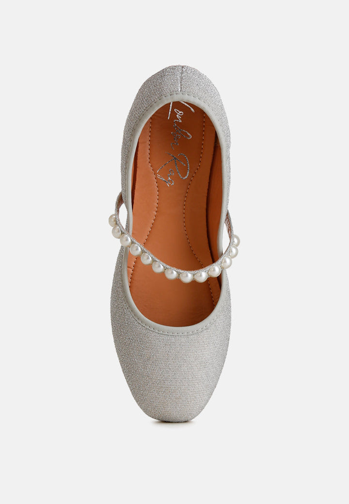pearl strapped glitter ballerinas by ruw color_silver