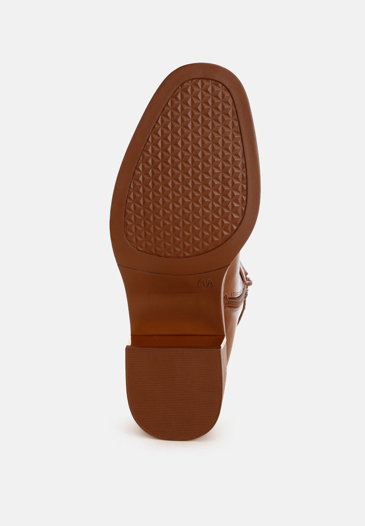 Winifred Harness Detail Block Heel Boots#color_brown-smooth