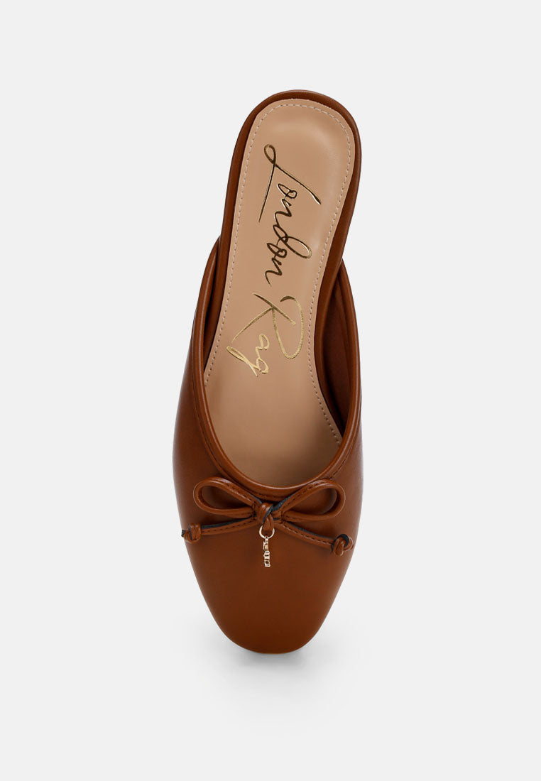 globus bow slip-on flat mules#color_brown