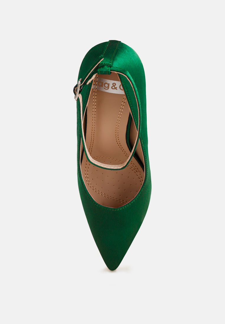 Dittany Ankle Strap Stiletto Heel Pumps#color_green-satin