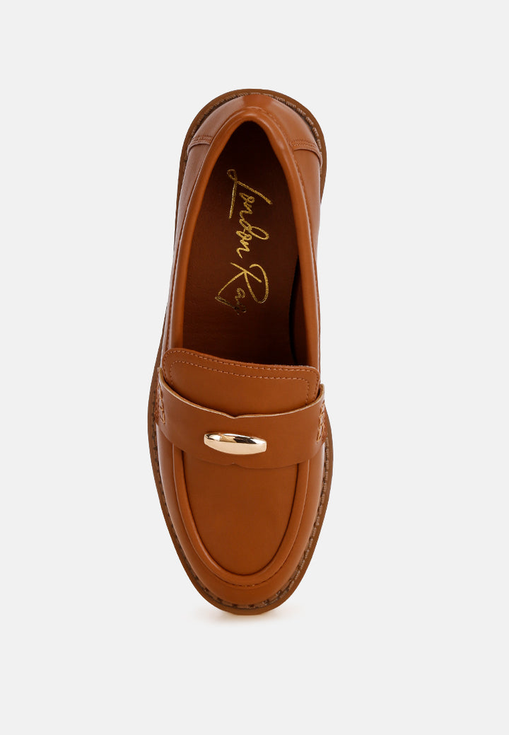london rag women's aquitane stacked low block loafers by motes#color_tan-smooth