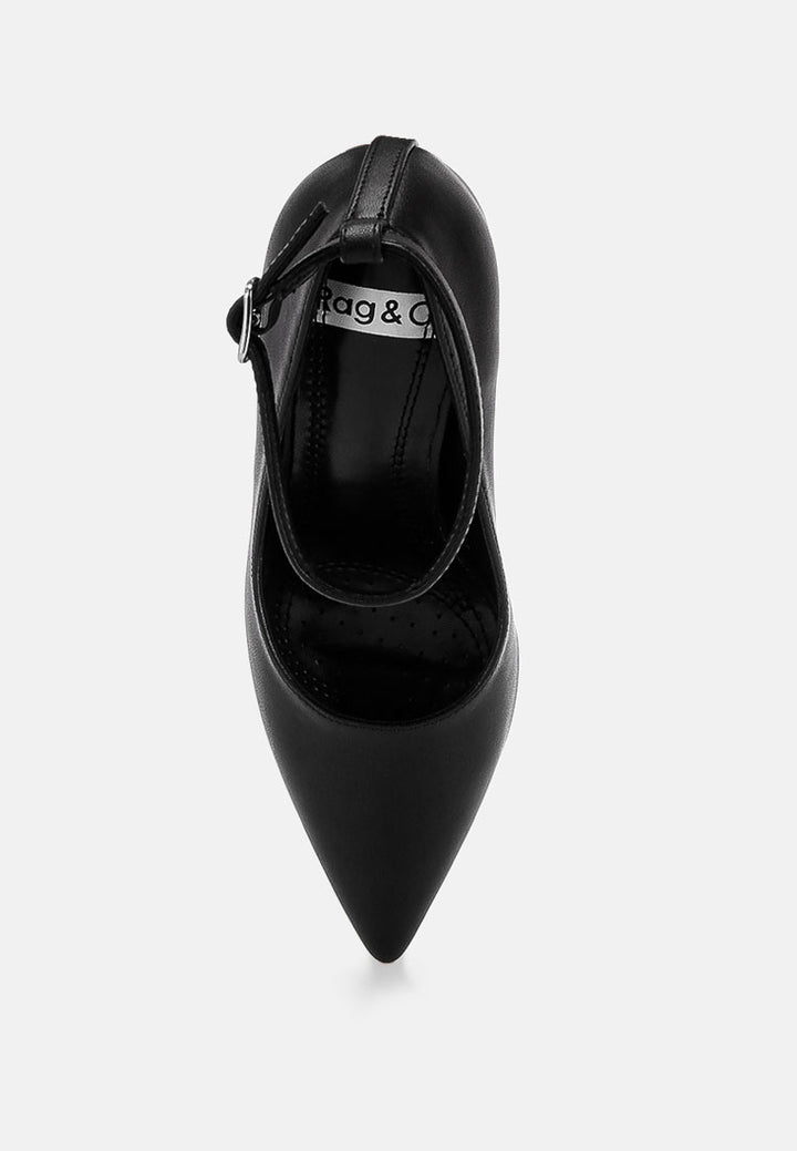 Dittany Ankle Strap Stiletto Heel Pumps#color_black-leather