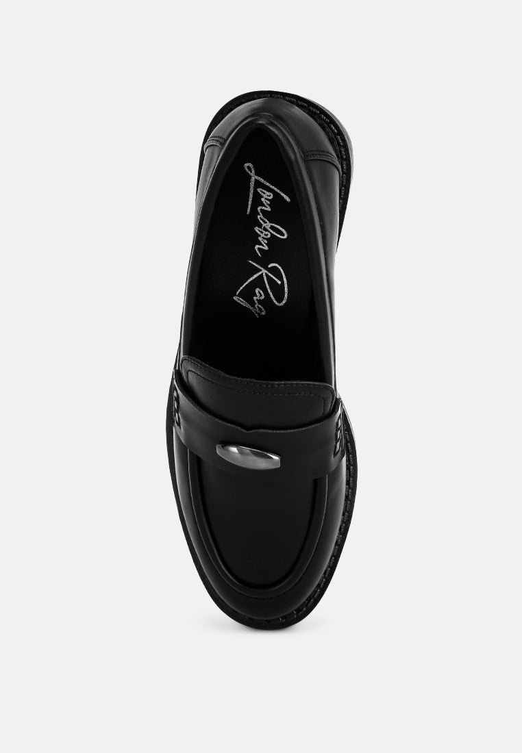 london rag women's aquitane stacked low block loafers by motes#color_black-smooth