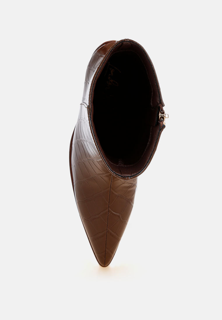 Jemima Pointy Toe Block Heel Boots#color_brown-croc