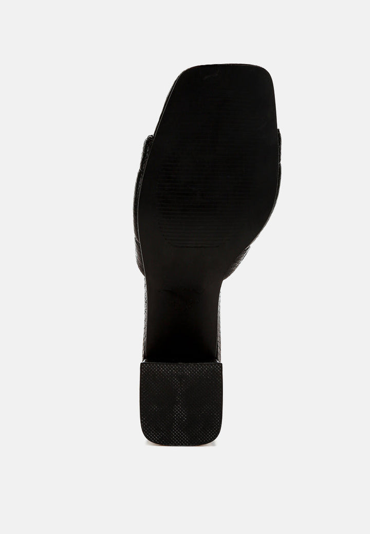 horsebit detail snake print sandals by ruw color_black