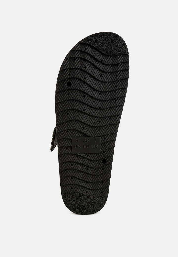 emebllished buckle strap sliders by ruw color_black