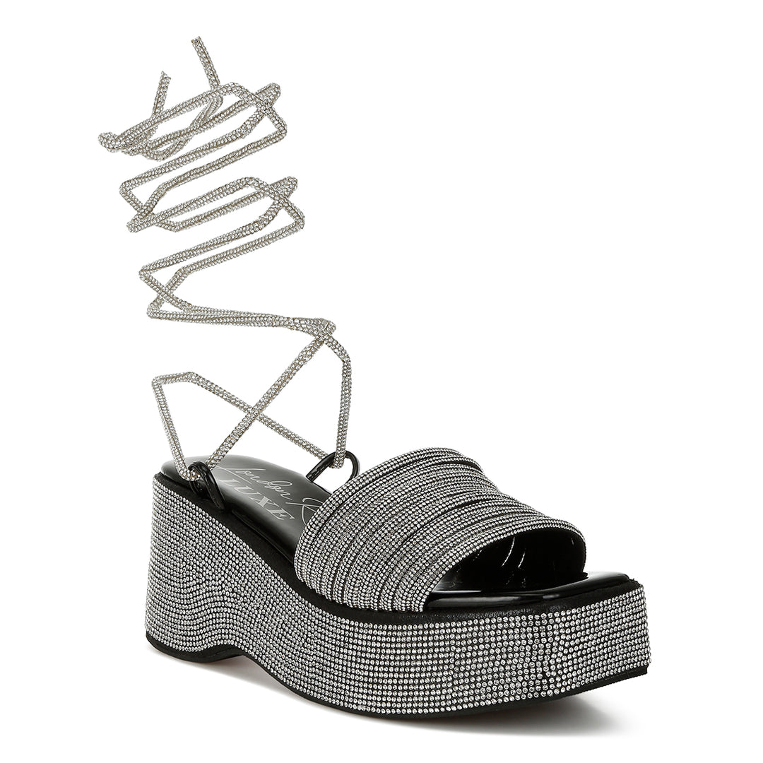 swifties rhinestone embellished lace-up sandals#color_black