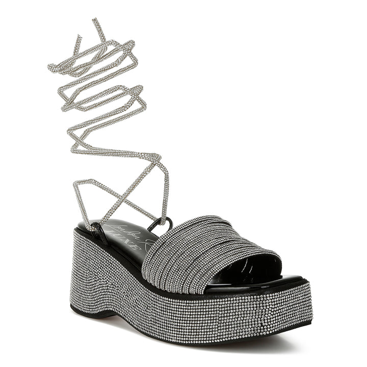 swifties rhinestone embellished lace-up sandals#color_black