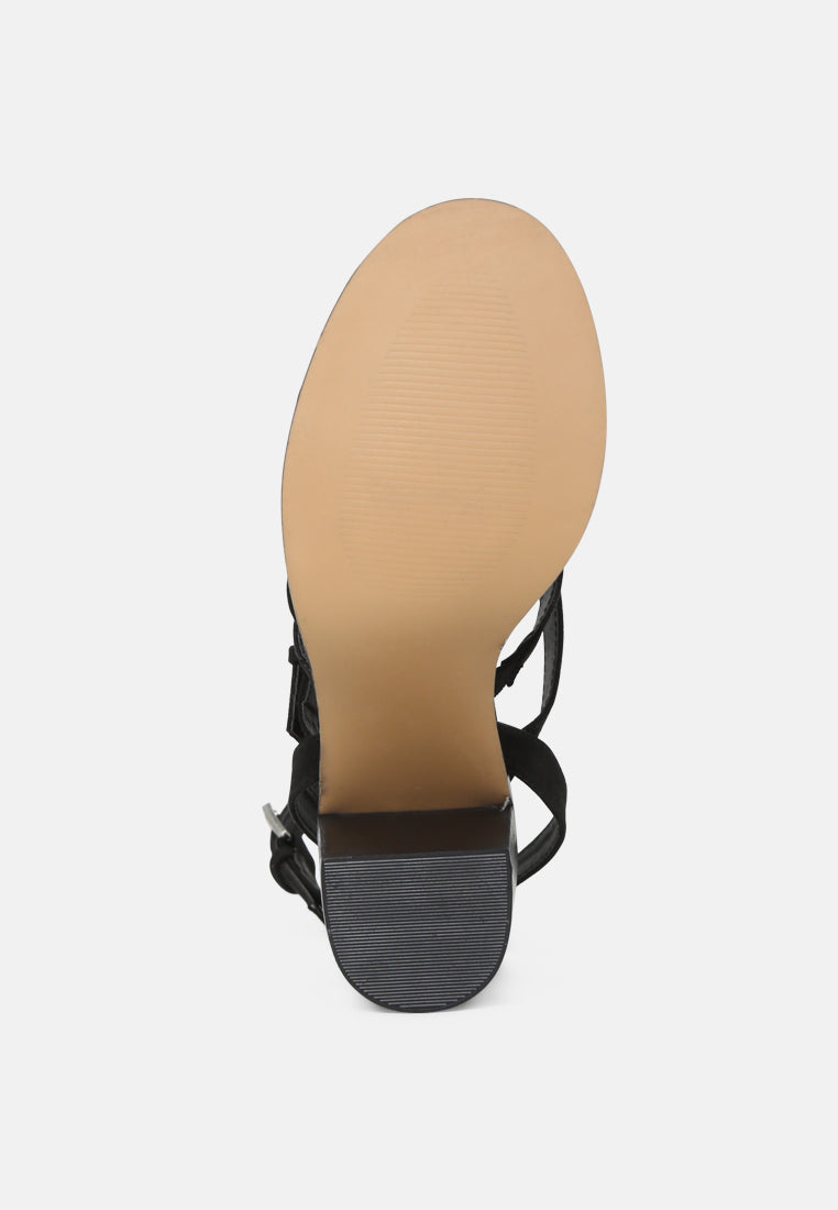 rose ankle strapped stacked heel sandals#color_black