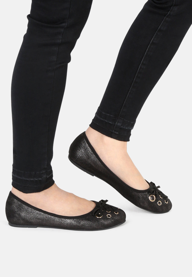 brittany ballerina flats with bow#color_black-suede