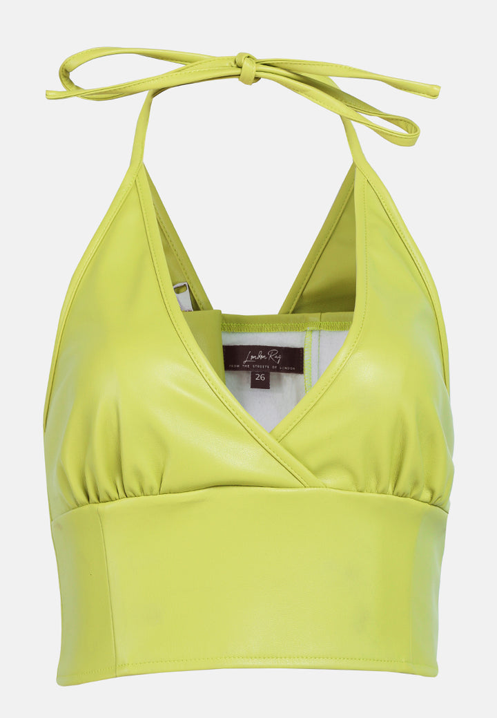 sleeveless knot halter top#color_lime