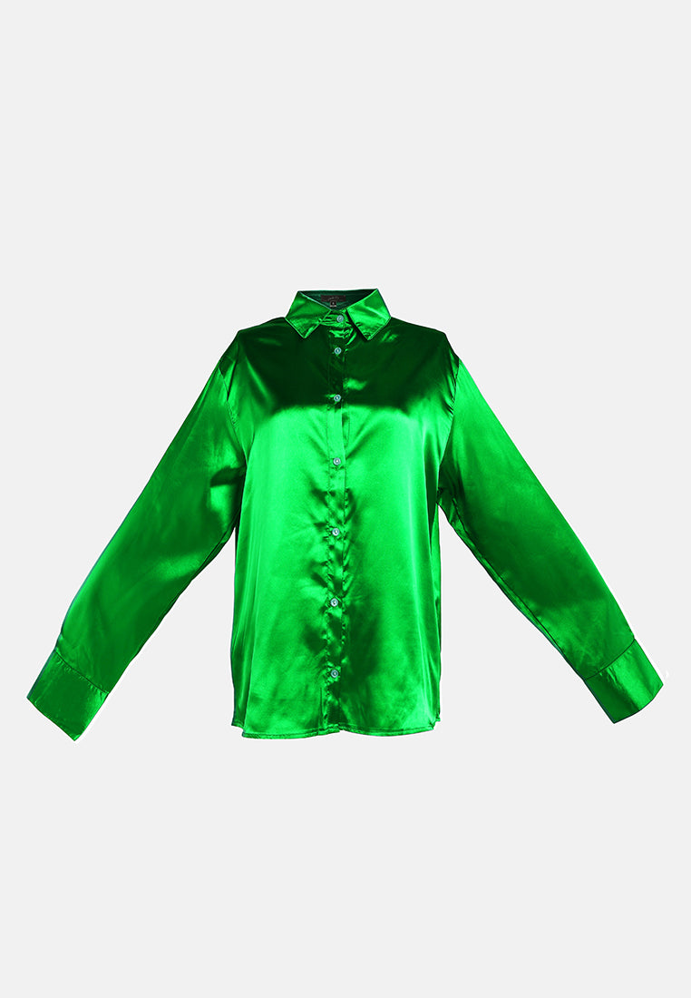 long sleeve satin shirt blouse#color_green