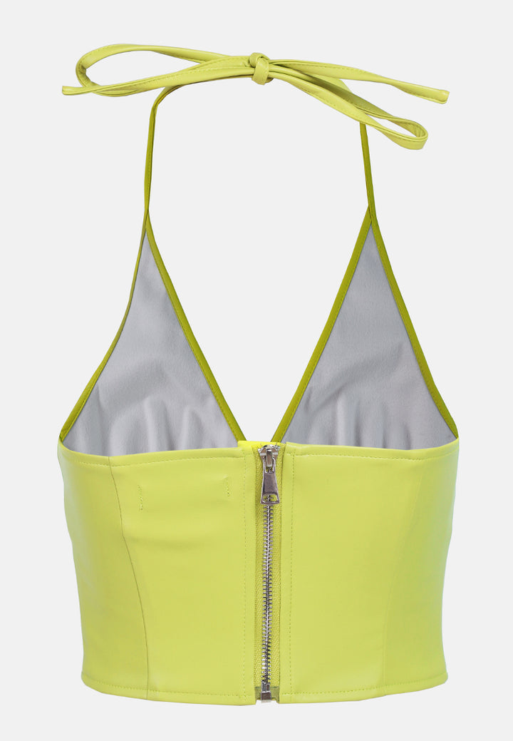 sleeveless knot halter top#color_lime