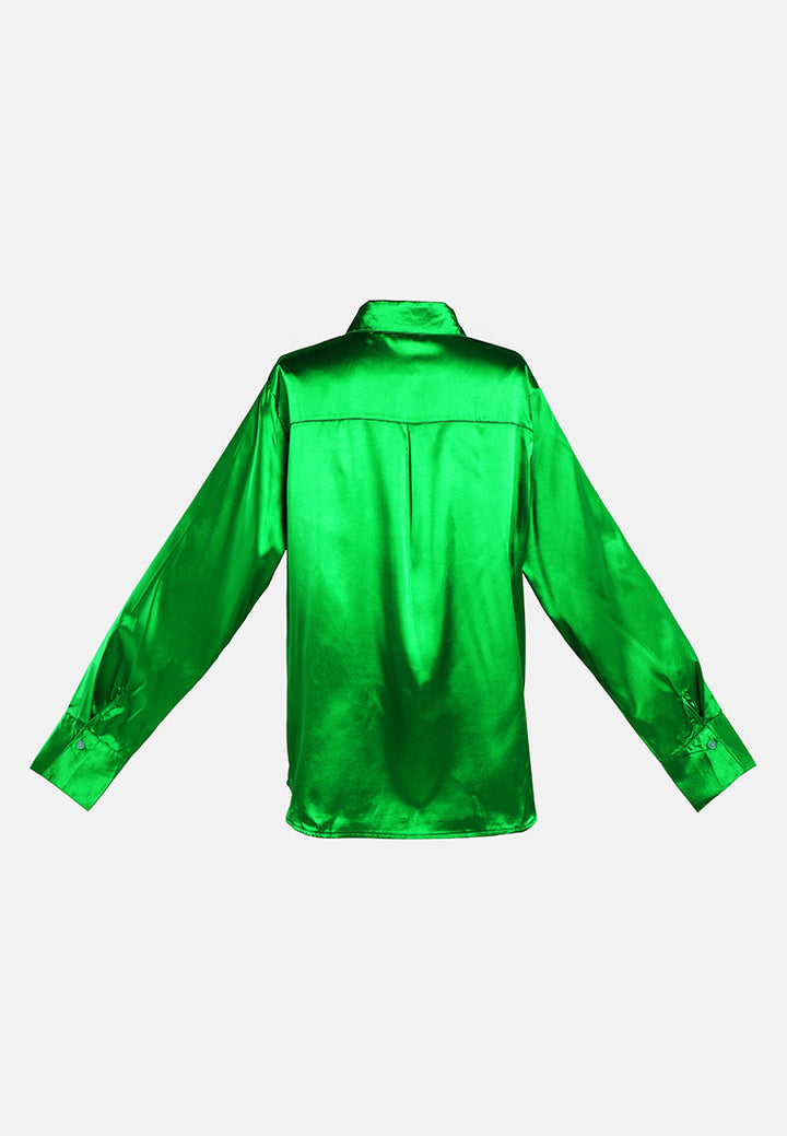 long sleeve satin shirt blouse#color_green