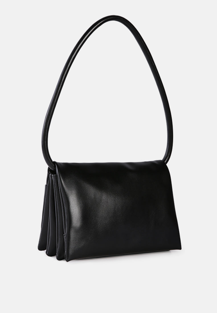 three fold faux leather handbag#color_black