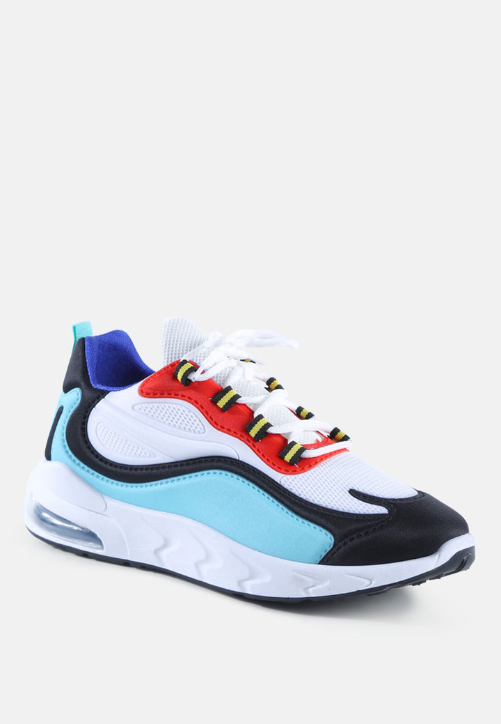 colour block air cushion running sneakers#color_white-green