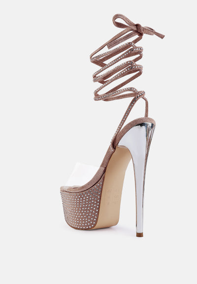 sugar mom strappy diamante platform high heels sandals#color_taupe