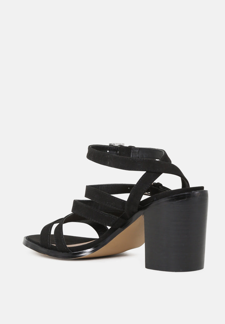 rose ankle strapped stacked heel sandals#color_black