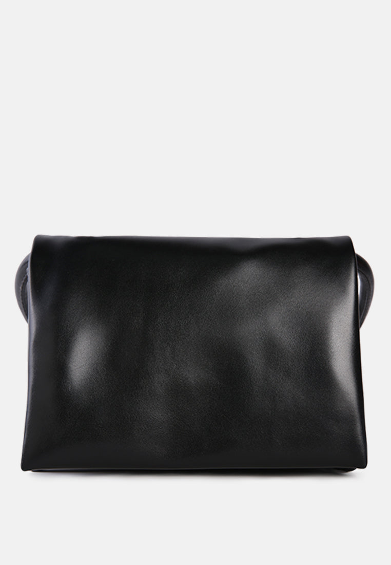 three fold faux leather handbag#color_black