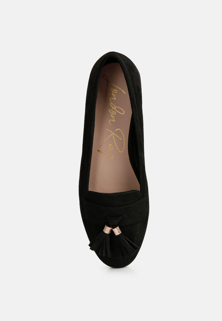 atrika faux suede tassel loafers#color_black
