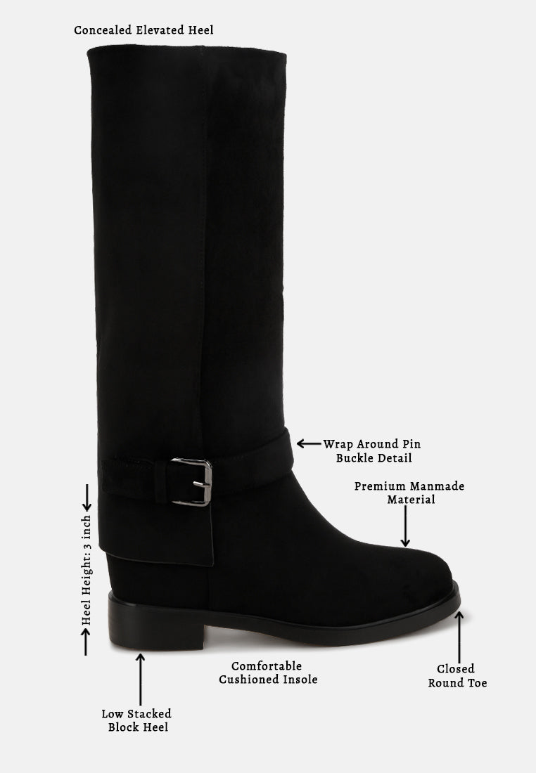 Antonia Wrap Around Buckle Detail Boots#color_black-suede