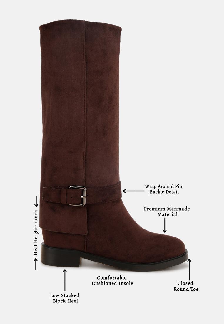 Antonia Wrap Around Buckle Detail Boots#color_brown-suede