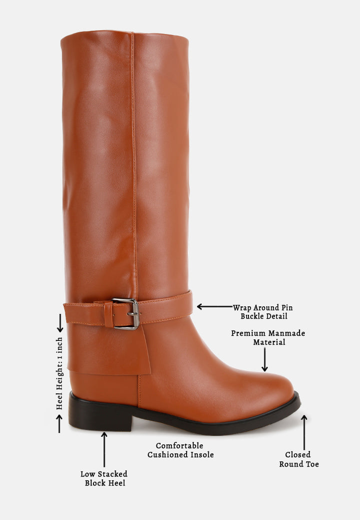 Antonia Wrap Around Buckle Detail Boots#color_tan-smooth