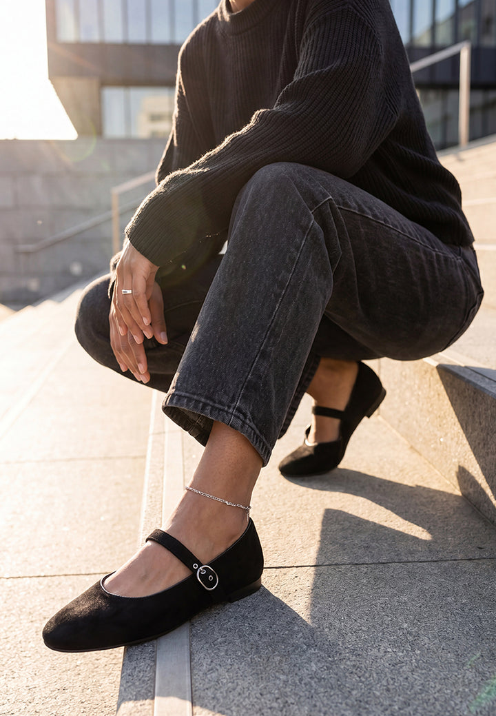 ninily mary jane flat ballerinas#color_black-suede