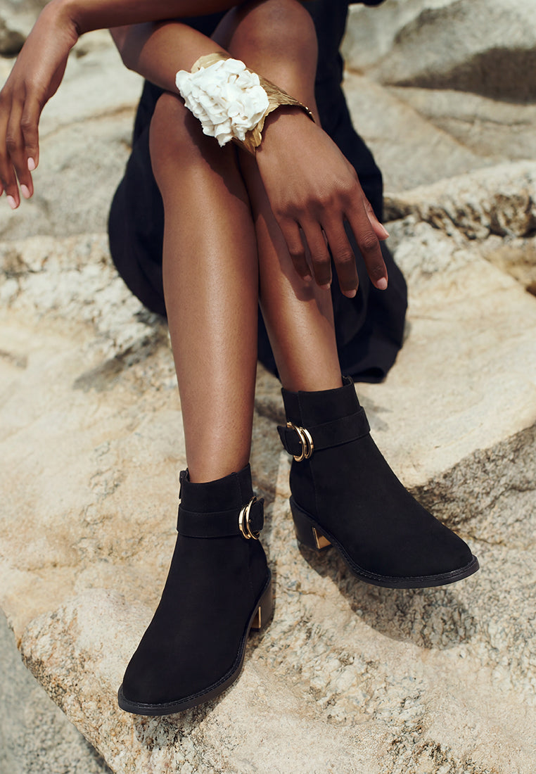 Winifred Harness Detail Block Heel Boots#color_black-suede
