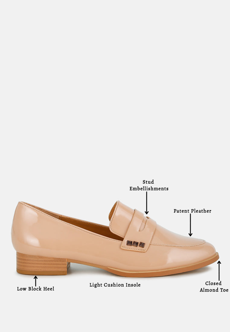 patent pleather penny loafers by ruw color_beige