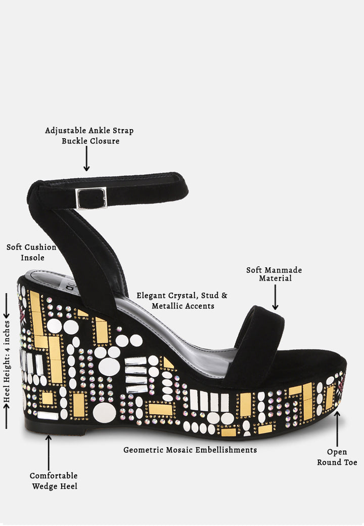 metropolis mosaic embellished wedge party sandals#color_black-suede