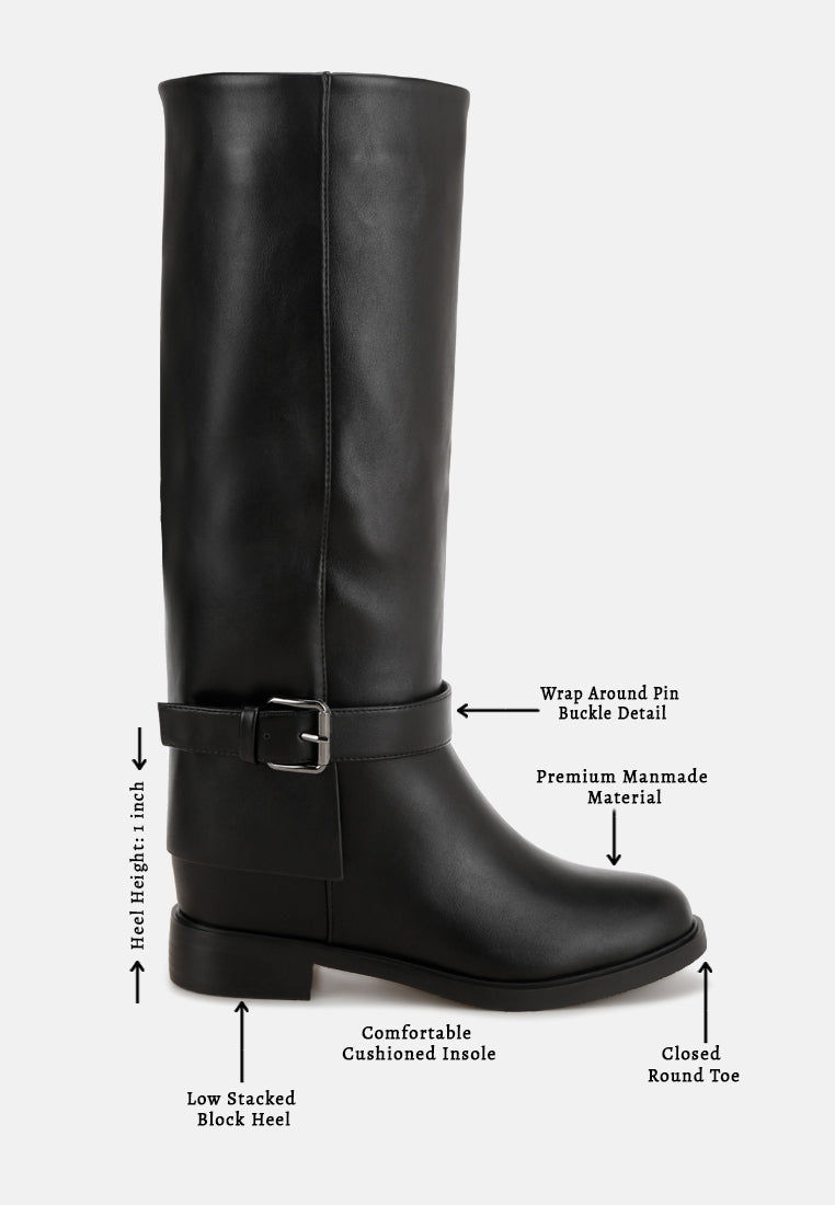 Antonia Wrap Around Buckle Detail Boots#color_black-smooth
