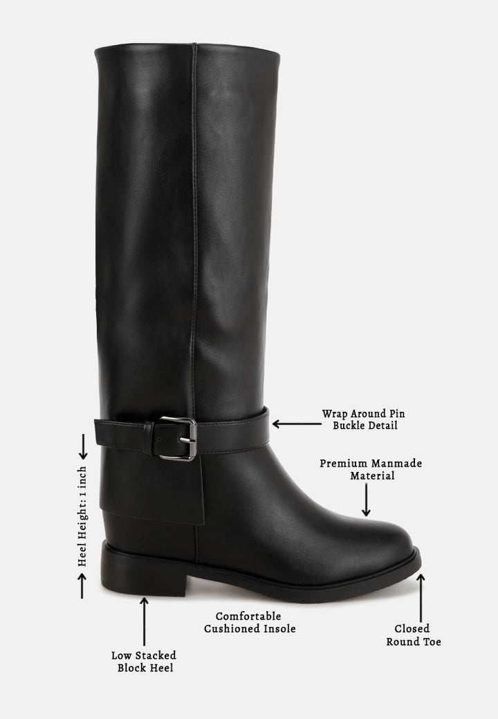 Antonia Wrap Around Buckle Detail Boots#color_black-smooth