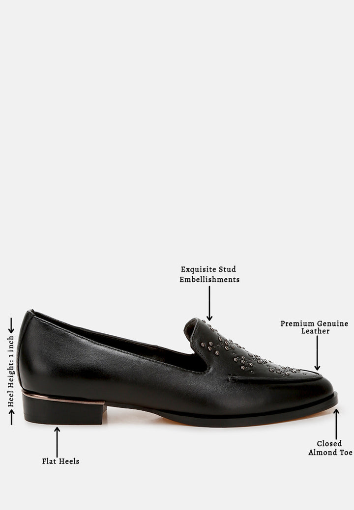 studded genuine leather loafers by ruw color_black