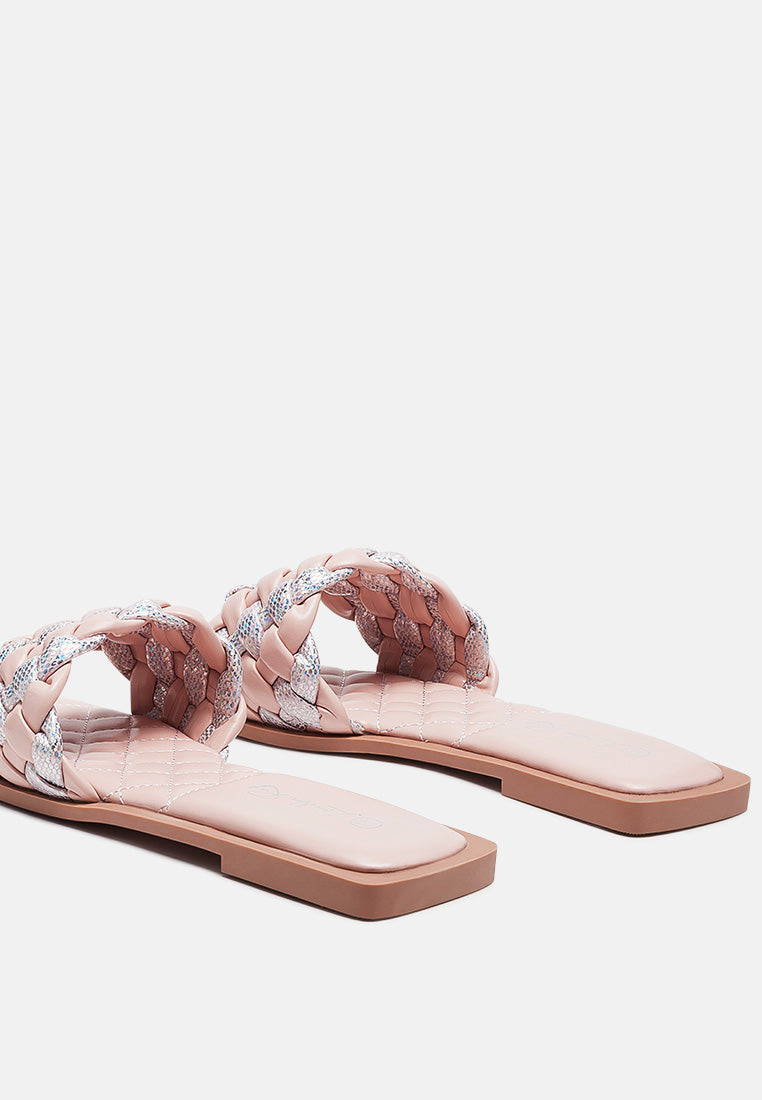 allium metallic woven strap flats#color_pink